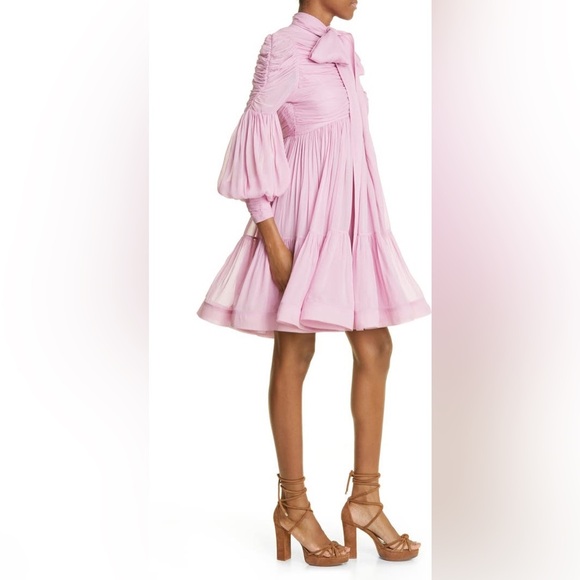 NWT | Zimmerman Celestial Ruched Tie Neck Chiffon Dress Size US 4 - Picture 7 of 14